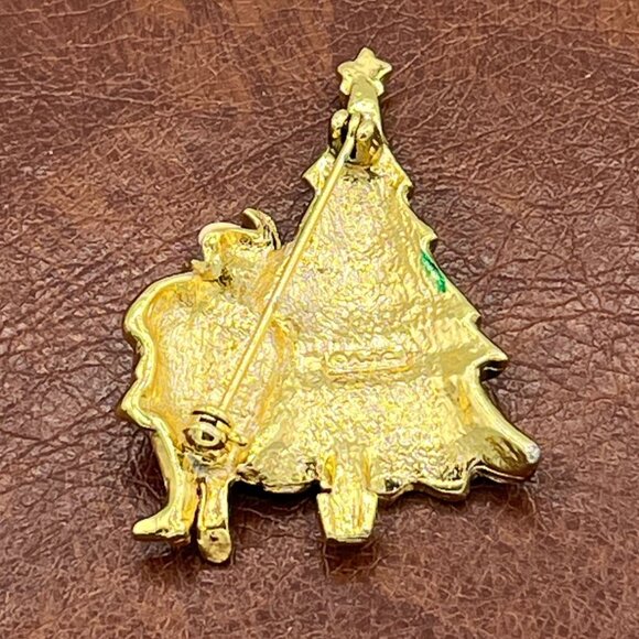 Vintage AJC Santa and Christmas Tree Enamel Pin Brooch Festive Holiday Gift 2" - Picture 4 of 8